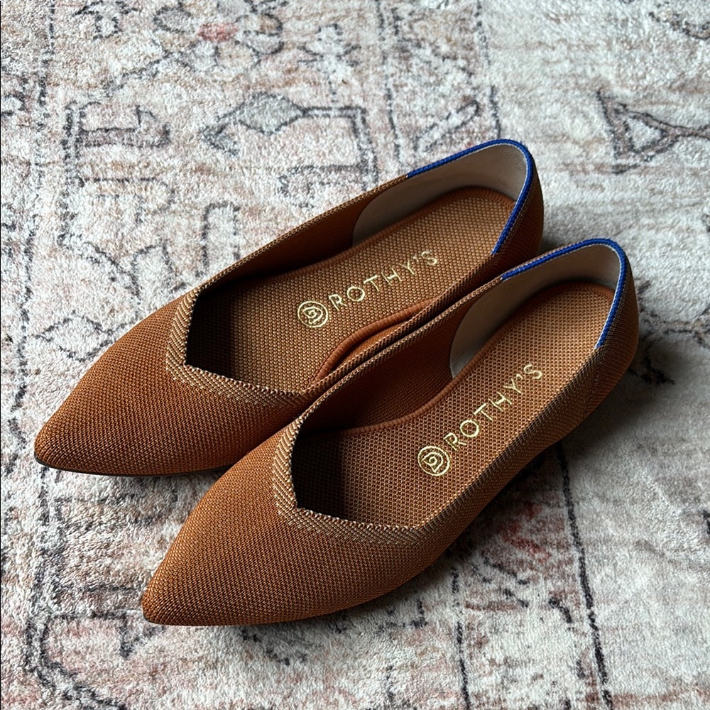 Rothy's Brown and Yellow Flats Timeless V-Cut Design
